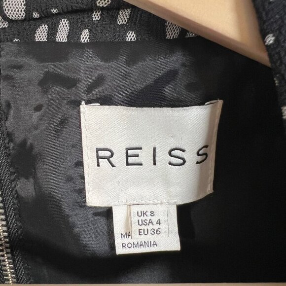 Reiss Janella Ruched Dress Size 4 Black Bonded Lace Career Event Wedding Guest - Picture 4 of 10